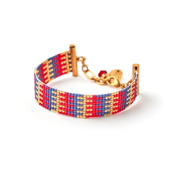 Βραχιόλι ριγέ Miyuki σε μπλε, κόκκινο και χρυσό