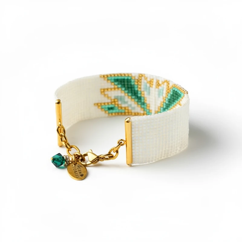 7C2L39583-The-Gem-Stories-Miyuki-Loom-Stitched-Swan-Bracelet-Green-Clasp