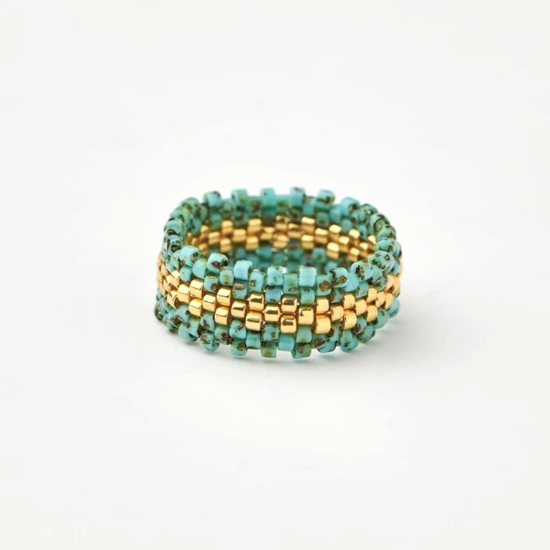 TPF144958-The-Gem-Stories-Miyuki-Peyote-Ring-in-Turquoise-and-Gold-closeup-1