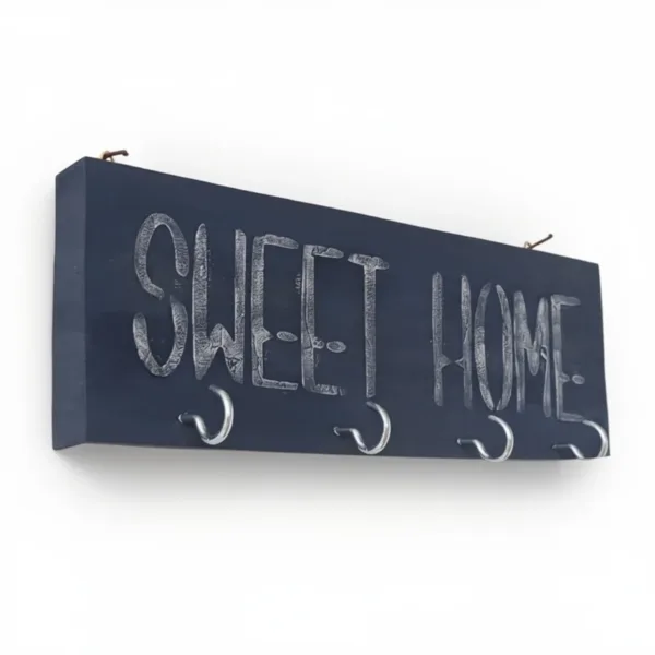 Ξύλινη κλειδοθήκη "SWEET HOME" - Μπλε/γκρι (25*8 εκ.)
