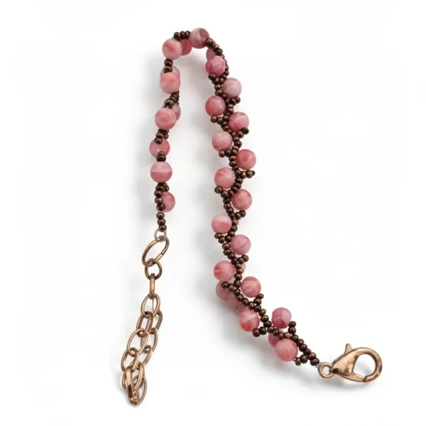 Ροζ Βραχιόλι με Χάντρες και Αντικέ Στοιχεία