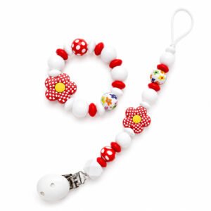 Σετ Δώρου "Red Daisy" – Κλιπ Πιπίλας & Μασητικό Βραχιολάκι