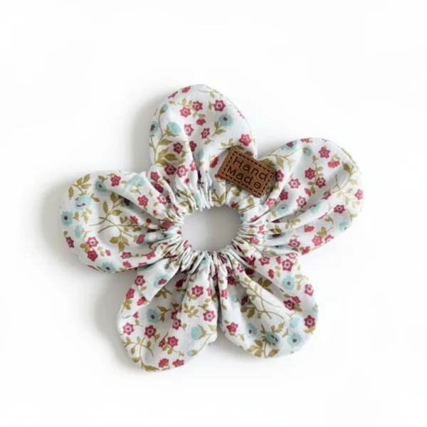 Scrunchie λουλούδι "FLEUR" λευκό με φλοράλ μοτίβο
