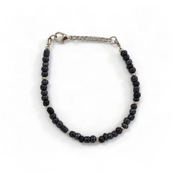 Βραχιόλι με χάντρες και ατσάλινη αλυσίδα "Midnight Blue Silver Bracelet"