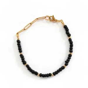 Βραχιόλι με χάντρες και χρυσή αλυσίδα "Midnight Black Bracelet"
