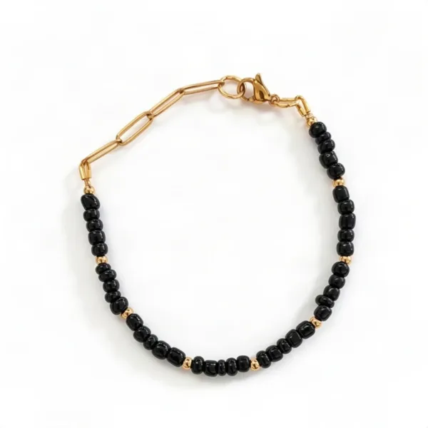 Βραχιόλι με χάντρες και χρυσή αλυσίδα "Midnight Black Gold Bracelet"