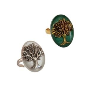 Χειροποίητο οβάλ δαχτυλίδι με το Δέντρο της Ζωής σε υγρό γυαλί